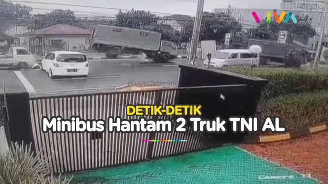 Rekaman Minibus Libas 2 Truk TNI AL hingga Menukik Tajam